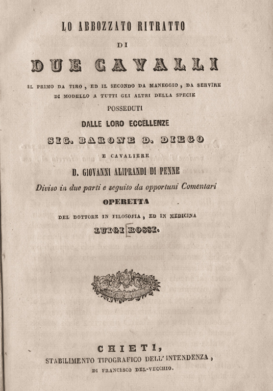 LO ABBOZZATO RITRATTO DI DUE CAVALLI... ~ Anno 1846