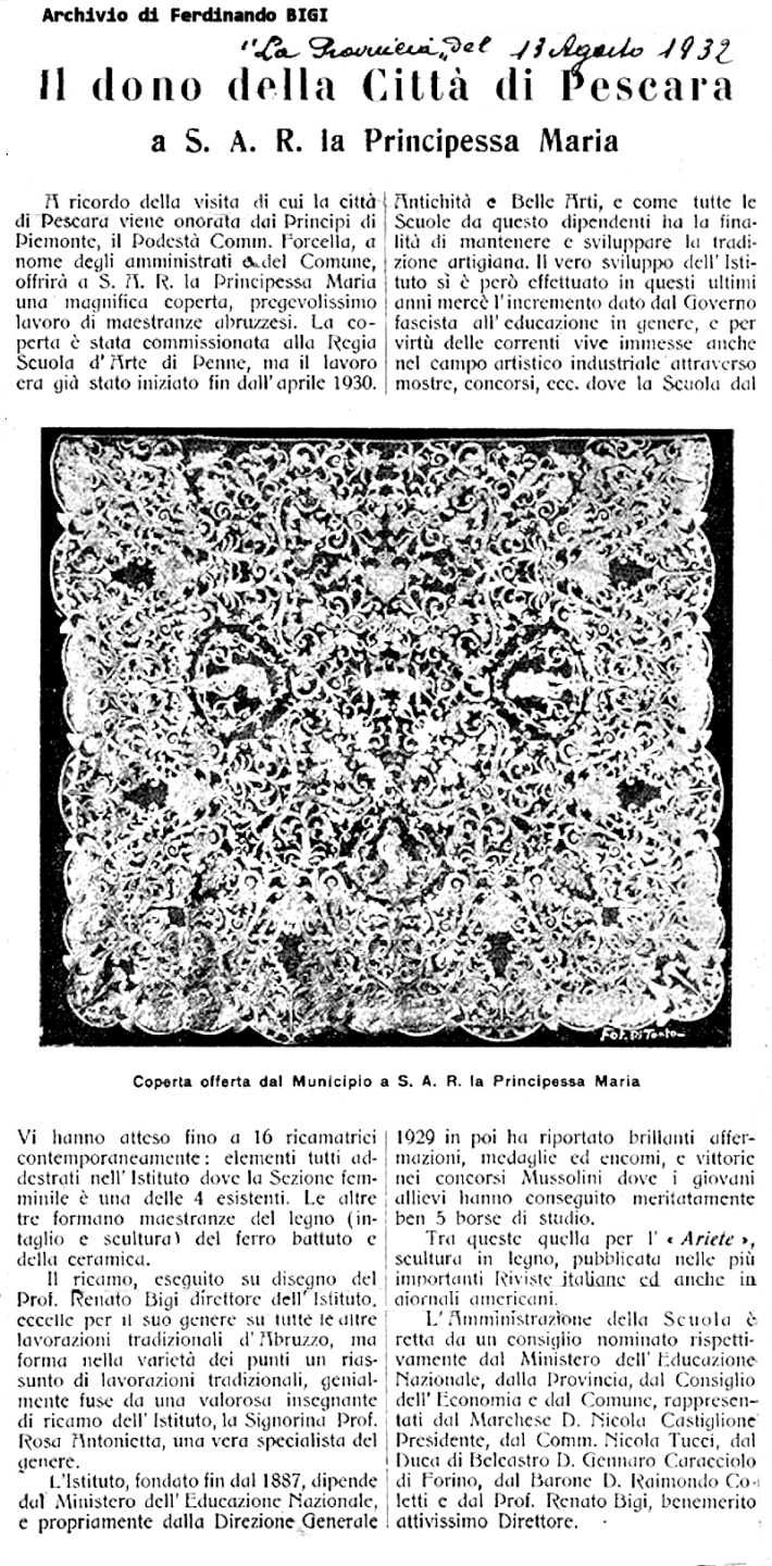 articolo "La Provincia" del 13 agosto 1932 