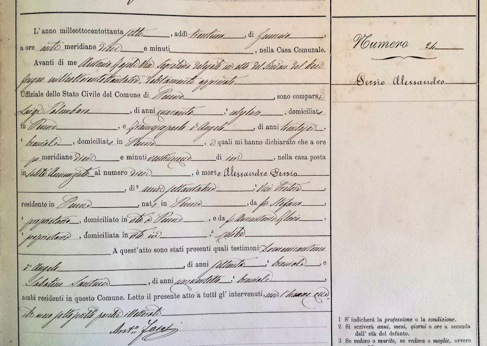 Atto di Morte di Alessandro Persio