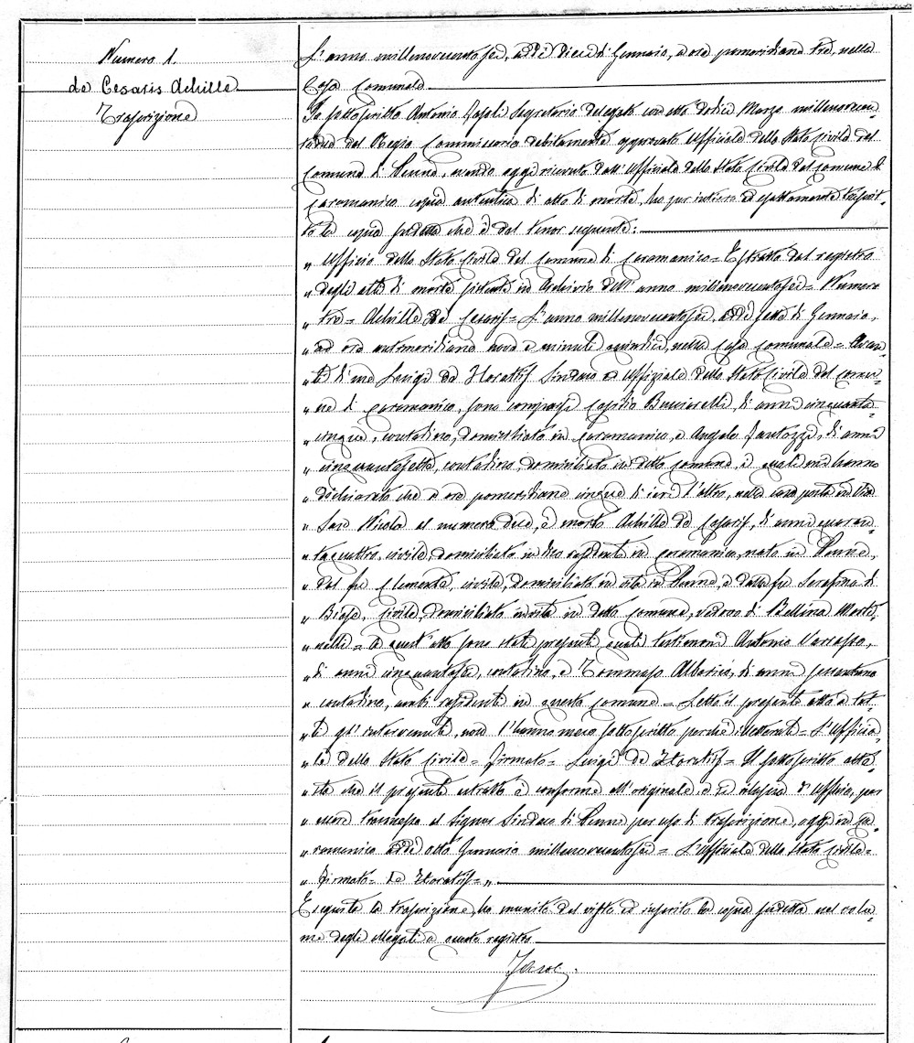 Atto di Morte di Achille de Cesaris