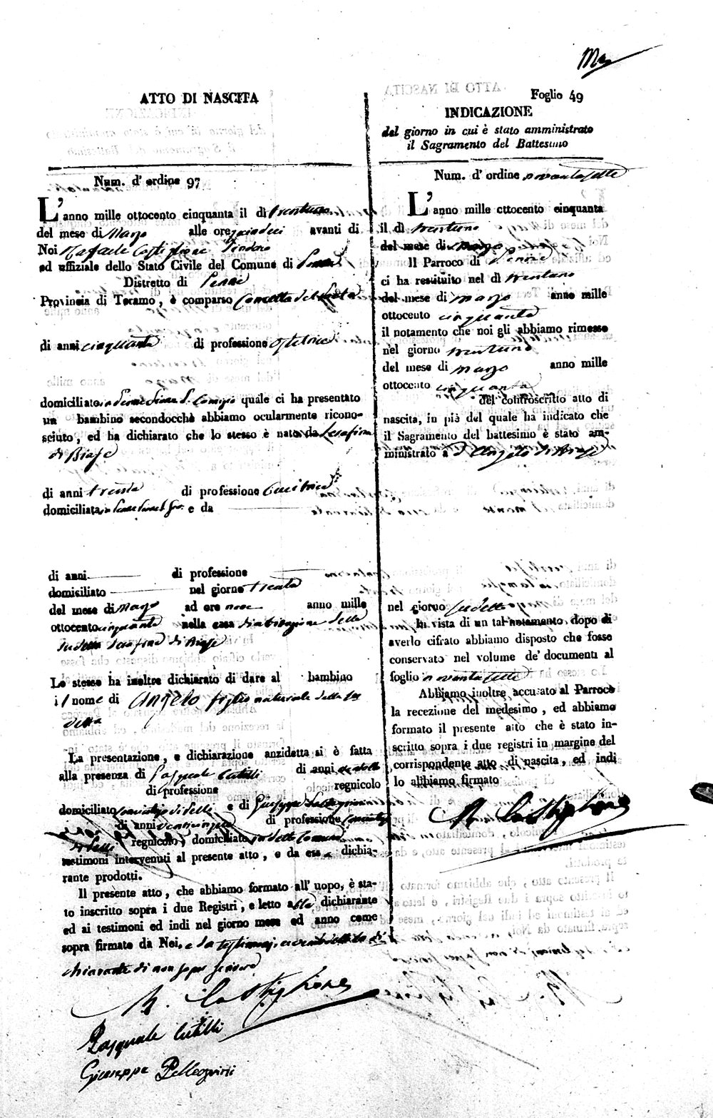 Atto di Nascita di Angelo de Caesaris