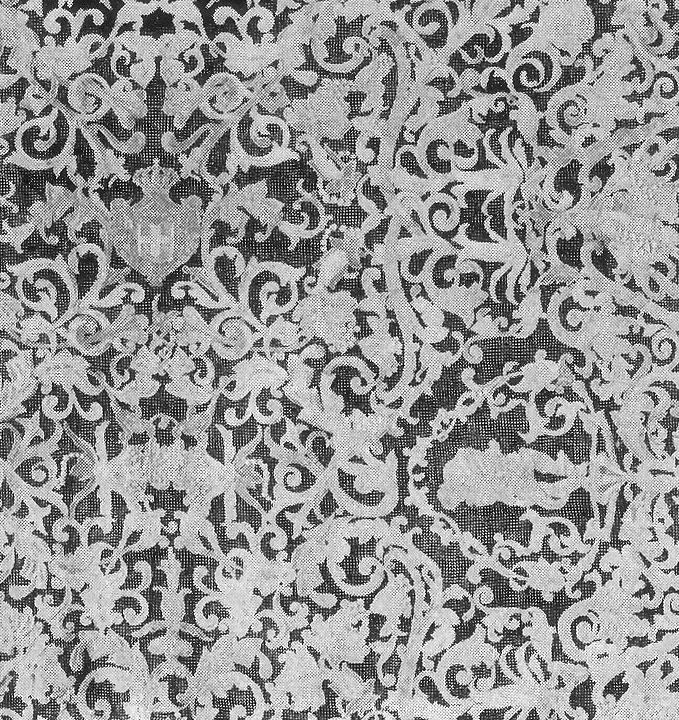 particolare della coperta in punto vestino eseguita per la Principessa di Piemonte