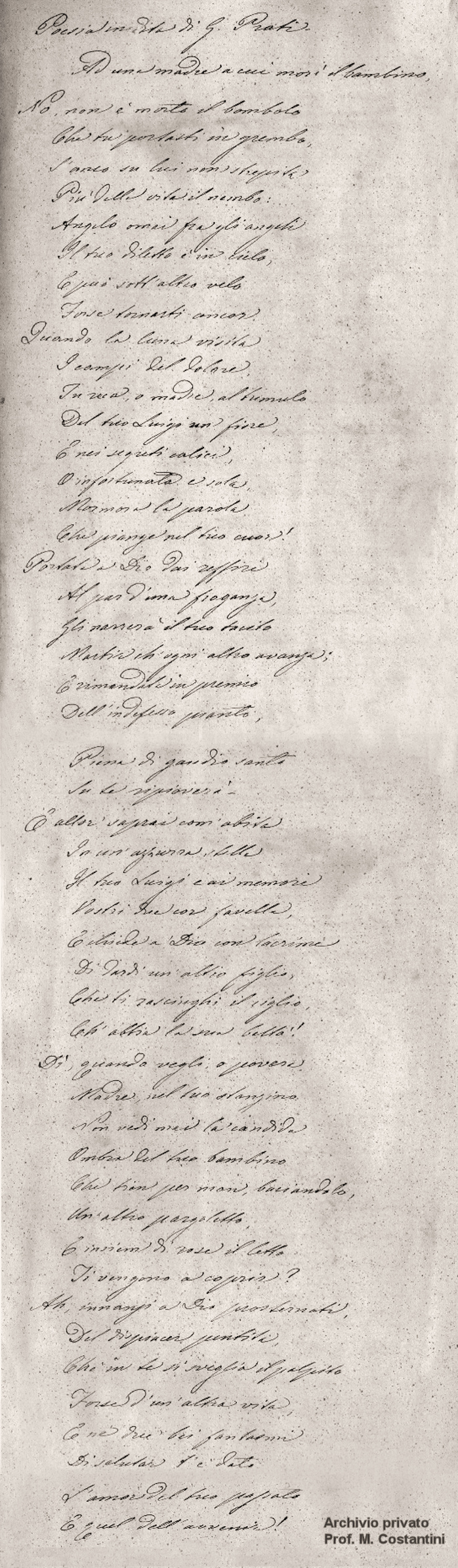 Poesia inedita di Giovannin Prati