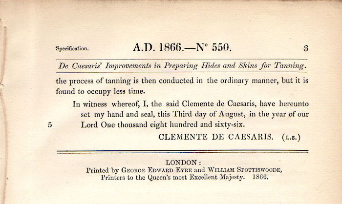 brevetto di Clemente De Caesaris