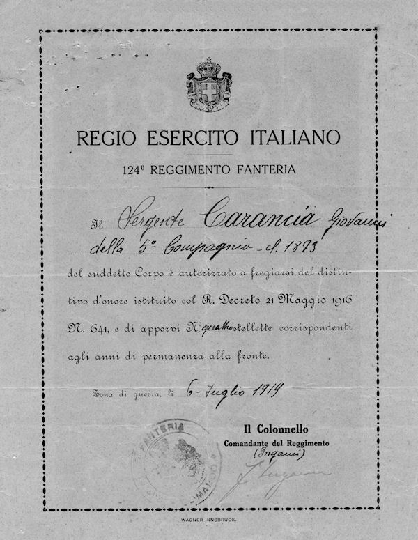 attestato Regio Esercito