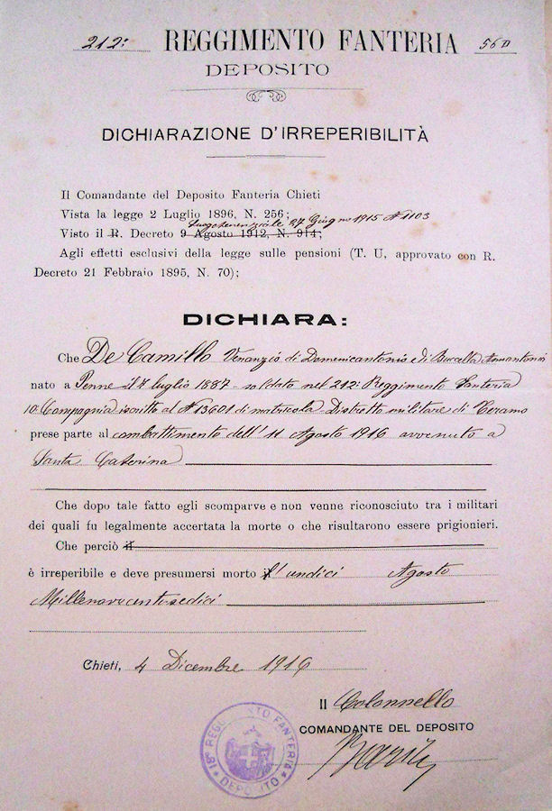 Dichiarazione d'irreperibilit