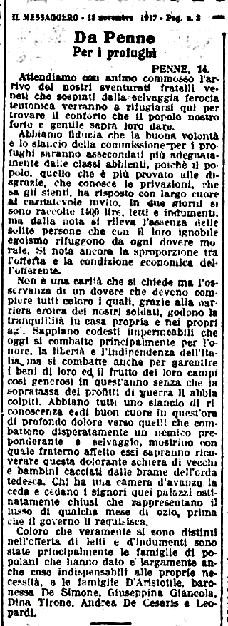 Il Messaggero del 15 novembre 1917