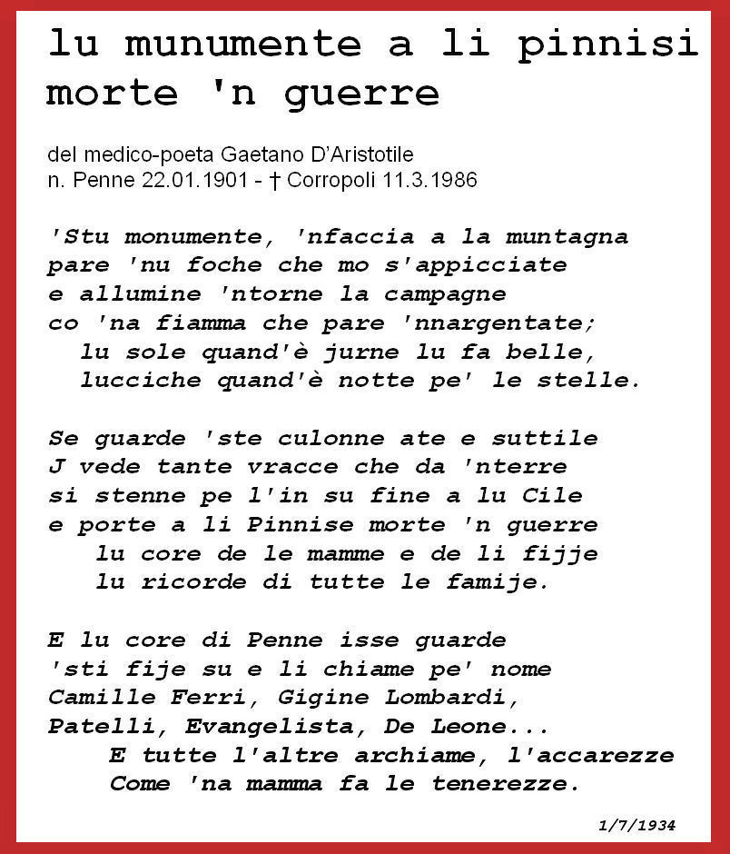 lu munumente a li pinnisi morte 'n guerre