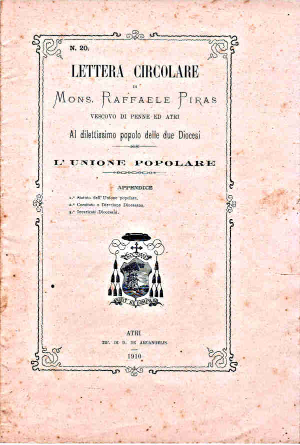 Lettera Circolare di Mons. Raffaele Piras Vescovo di Penne ed Atri - 1910 Lettera Circolare di Mons. Raffaele Piras Vescovo di Penne ed Atri - 1910