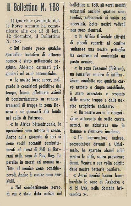 Bollettino di Guerra N. 188 del 12 dicembre 1940