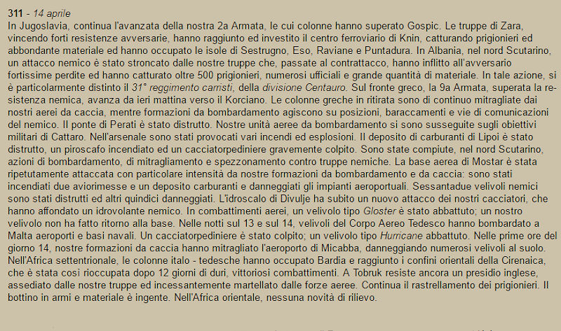 Bollettino di Guerra N. 311 del 14 aprile 1941